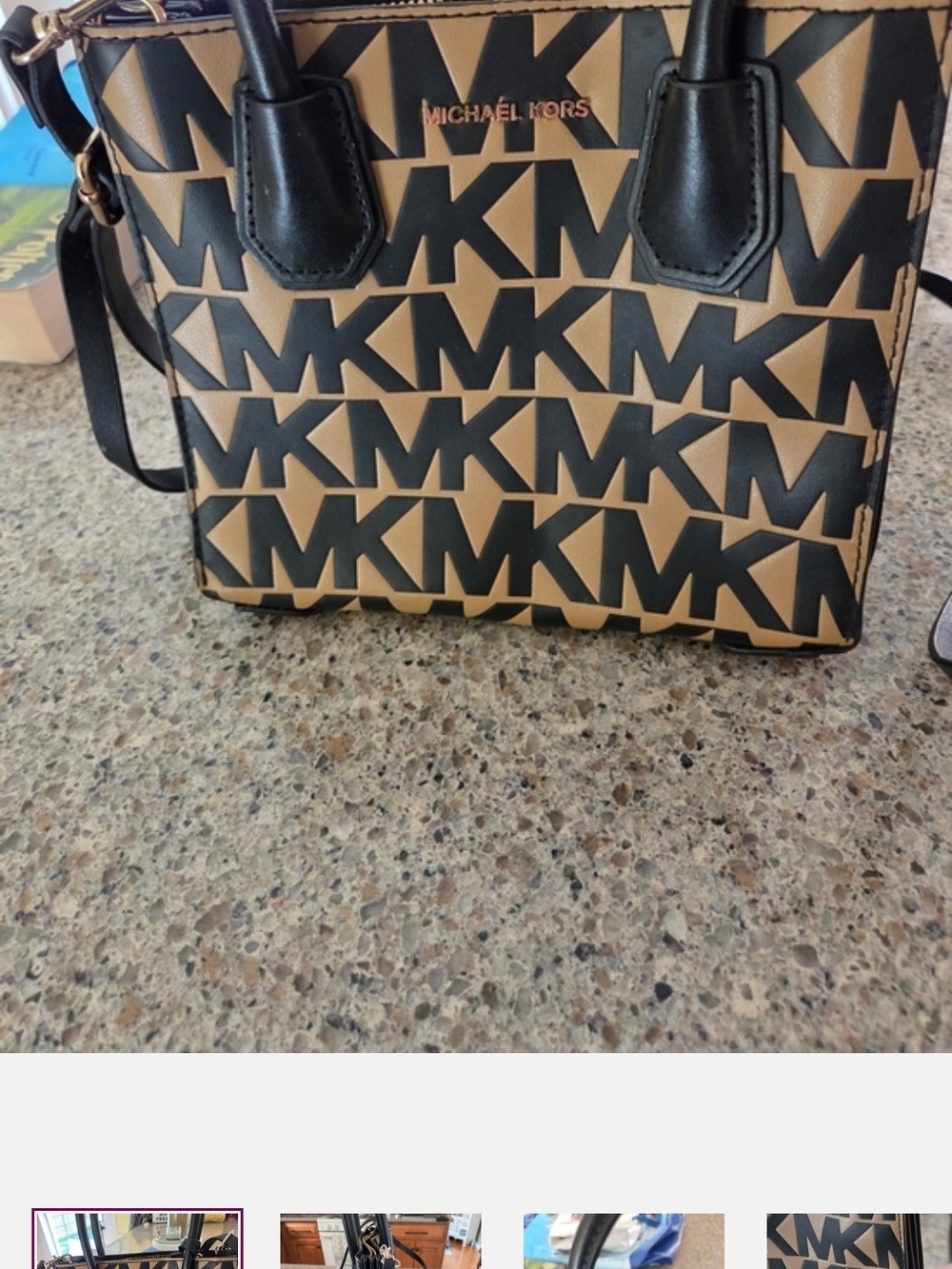 Michael Kors Signature MK Logo Small Tote in Black and Tan